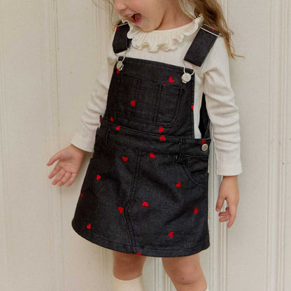 Toddler F25 Heart Embroidery Denim Skirtalls (2-7y) - Black - AT NOON STORE