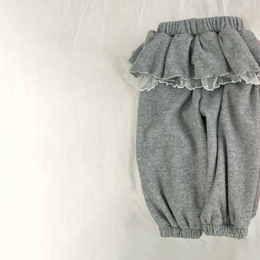Kids W25 Terry Knit Ruffle Jogger Pants (1-6y) - Gray