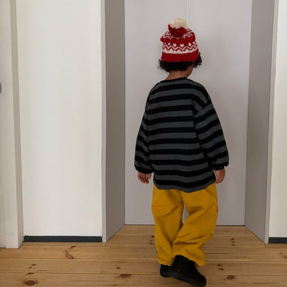 Kids W25 Brushed Cotton Crew Neck Stripe Loose Fit Long Sleeve Top (2-7y) - 2 Colors