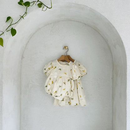 Toddler Milk Floral 3D Embroidery Short Sleeve Dress (1-6y) - Floral Ivory - AT NOON STORE