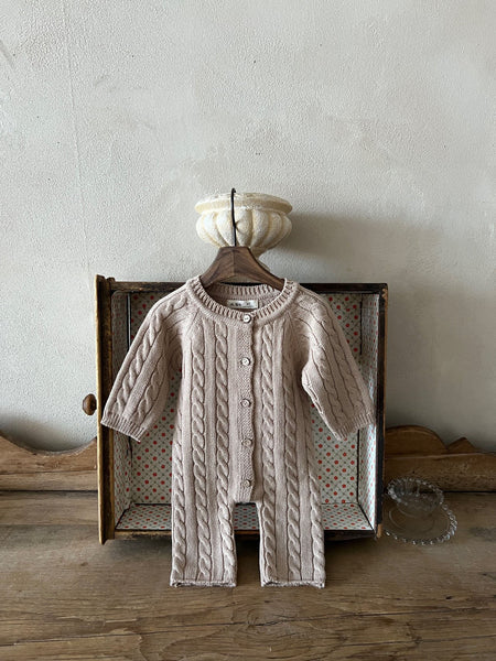 Baby Cable Knit Sweater Long Sleeve Jumpsuit (0-24m) - 3 Colors