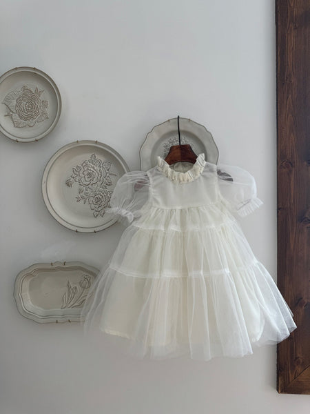 Toddler Marron Short Puff Sleeve Organza Dress (8m-6y) - 2 Colors