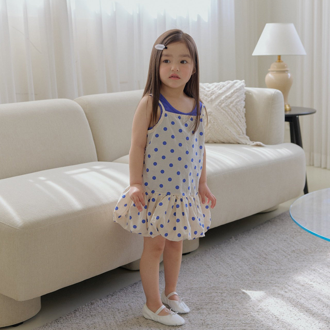 Toddler SS26 Polka Dot Tank Top Balloon Dress (3-7y) - Ivory - AT NOON STORE
