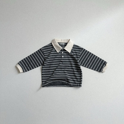 Toddler W25 Adjustable Hem Stripe Collar Long Sleeve Top (2-7y) - 3 Colors