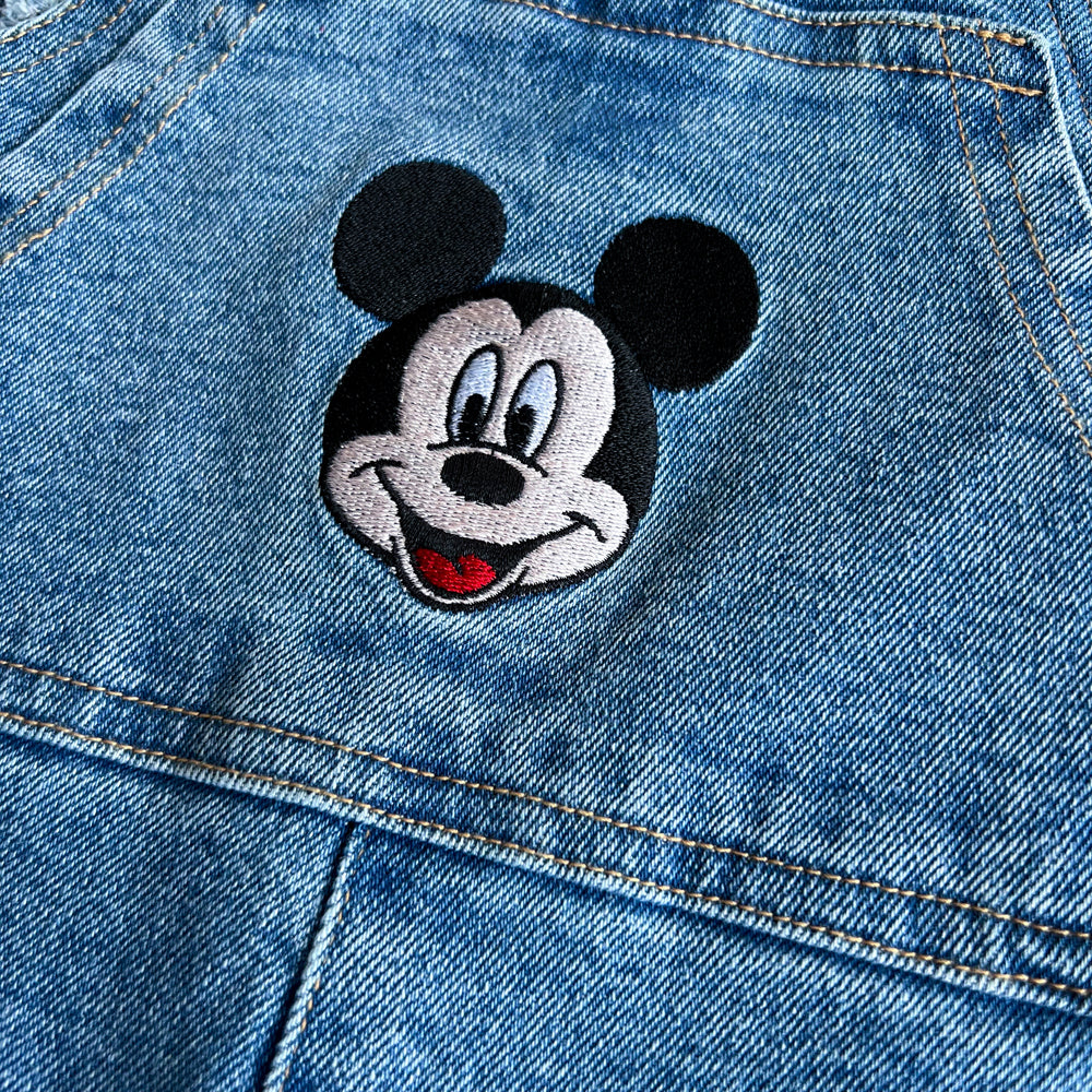 Toddler Disney Mickey and Pooh Face Embroidery Kangaroo Pocket Denim Overalls (2-7y) -2 Colors