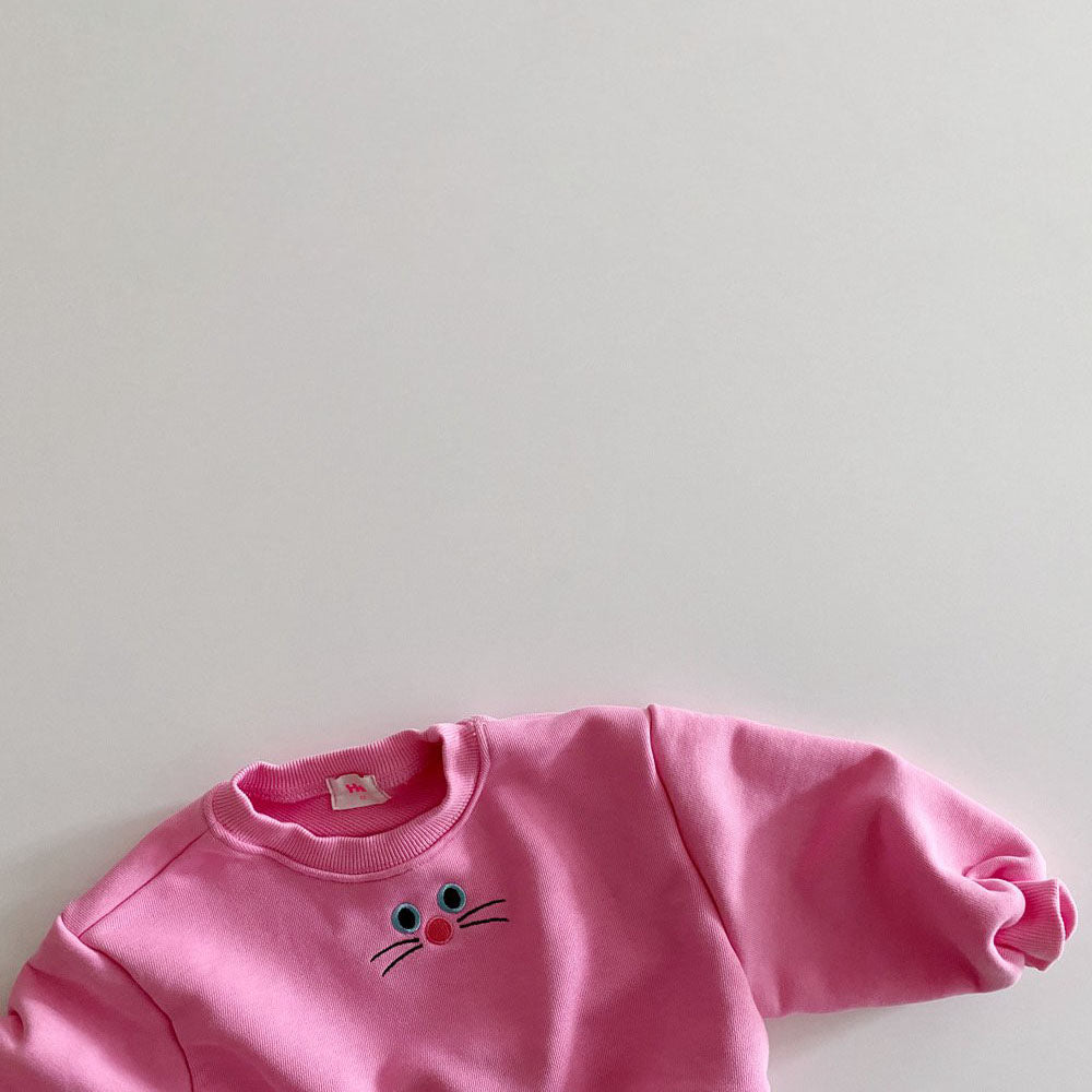 Toddler Cat Face Embroidery Cropped Sweatshirt (1-6y) - 3 Colors