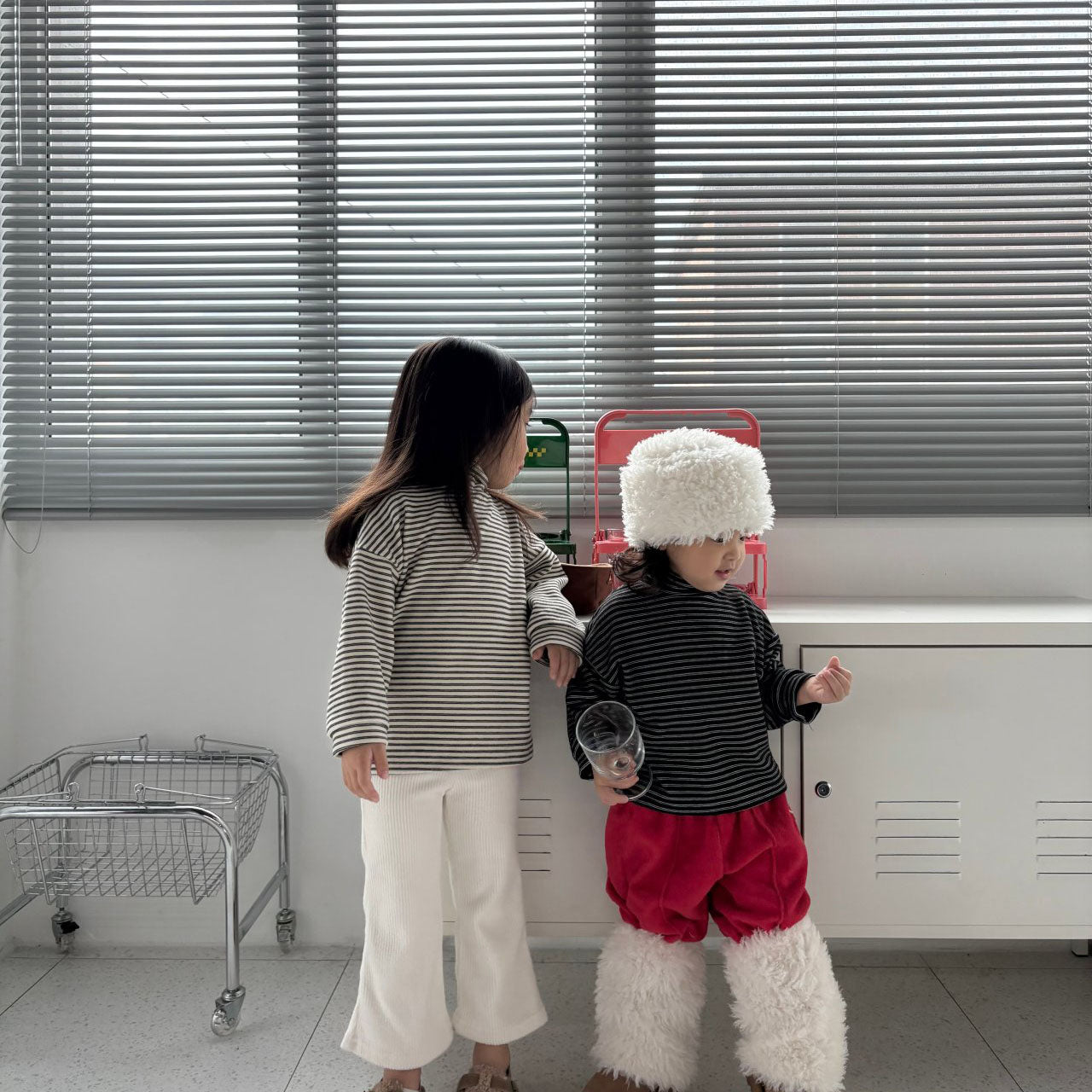 Toddler W25 Warm Fleece Stripe Mock Neck Long Sleeve Top (1-7y) - 2 Colors