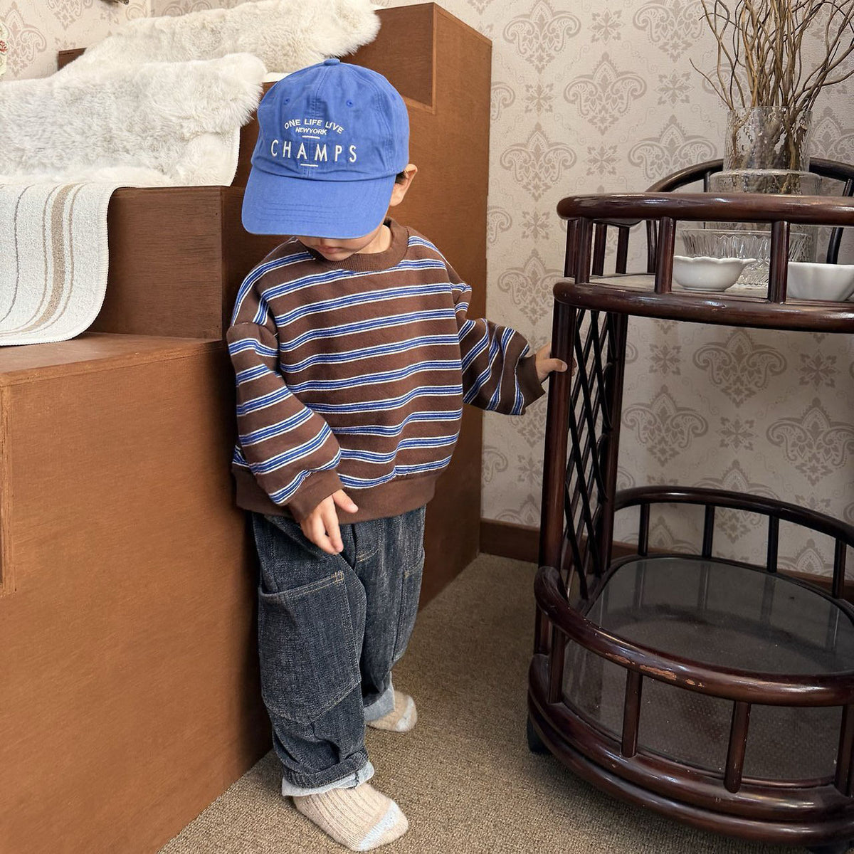 Toddler FW26 Stripe Long Sleeve Brushed Cotton Sweatshirt (1-7y) - Brown