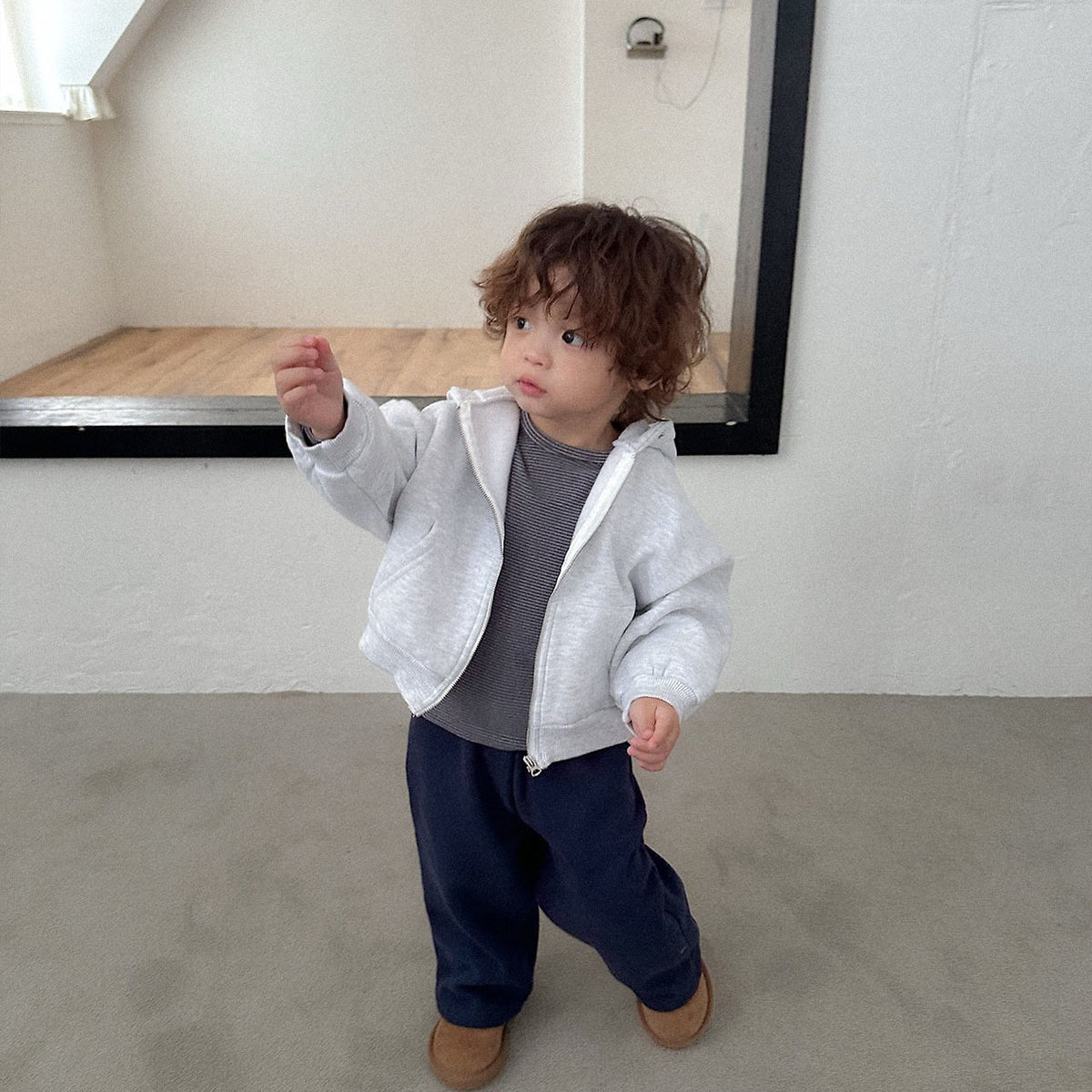 Toddler FW26 Snap Button Zip-Up Hoodie (2-9y) - Light Heather Gray