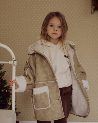 Kids W25 Faux Suede Shearling Jacket (3-8y) - Beige