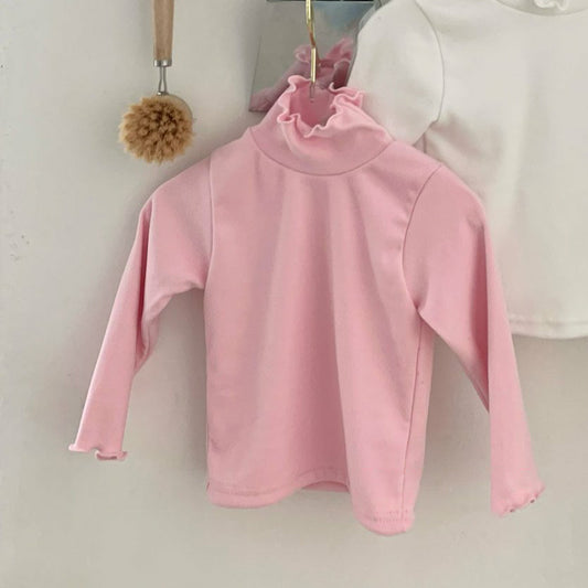 Kids W25 Lettuce-Edge Mock Neck Long Sleeve Top (1-6y) - Pink