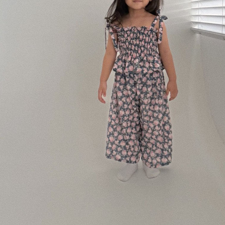 Baby Toddler Bella SS25 Floral Tie Shoulder Smocked Top and Wide Pants Set (6m-3y) - 2 Colors - AT NOON STORE