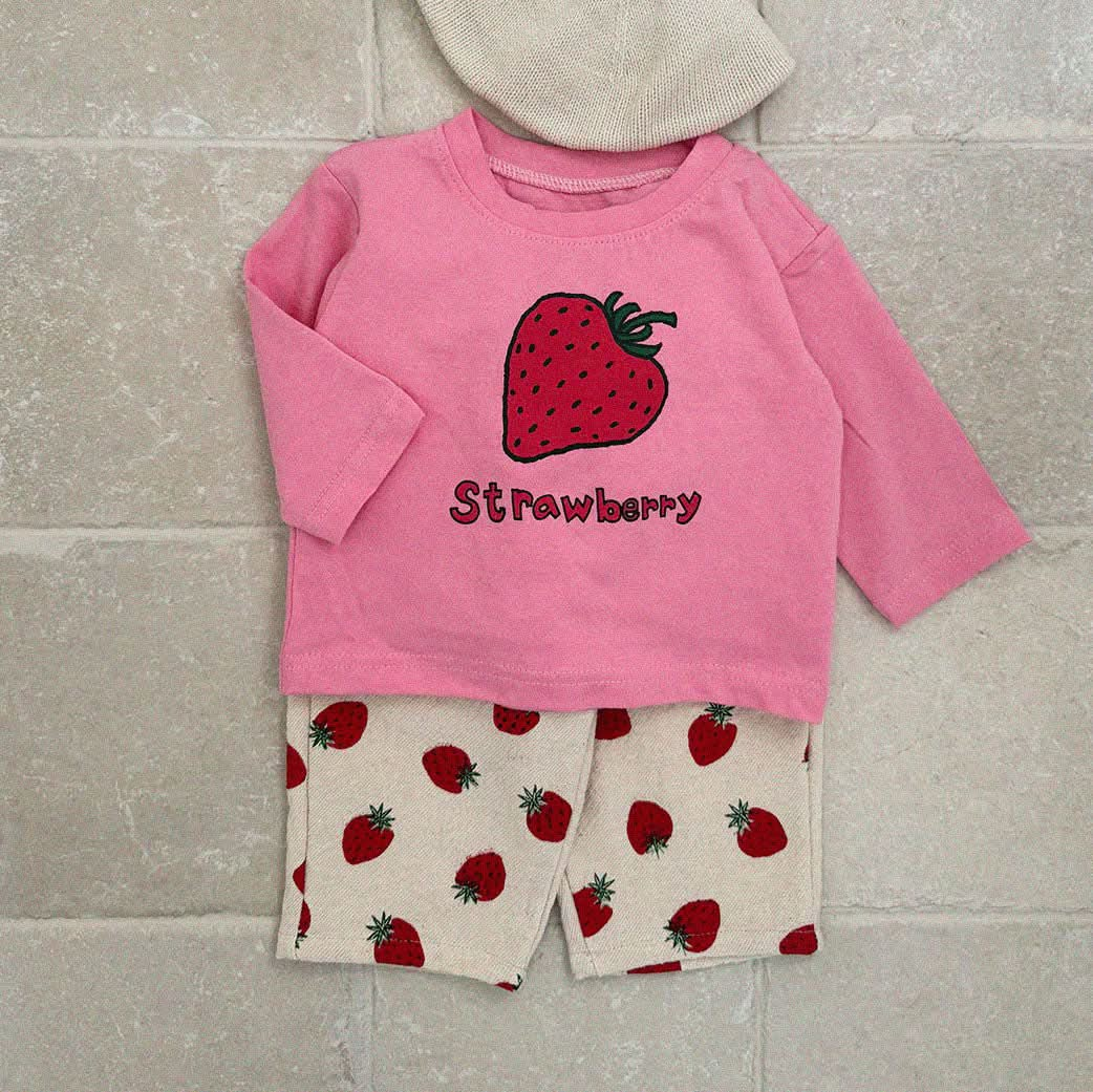 Baby/Toddler Aosta S25 Big Strawberry Print Long Sleeve Basic Top (3m-5y)- 2 Colors - AT NOON STORE