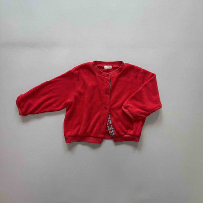 Toddler F25 Plaid Placket Terry Cloth Long Sleeve Cardigan (3-7y) - 2 Colors