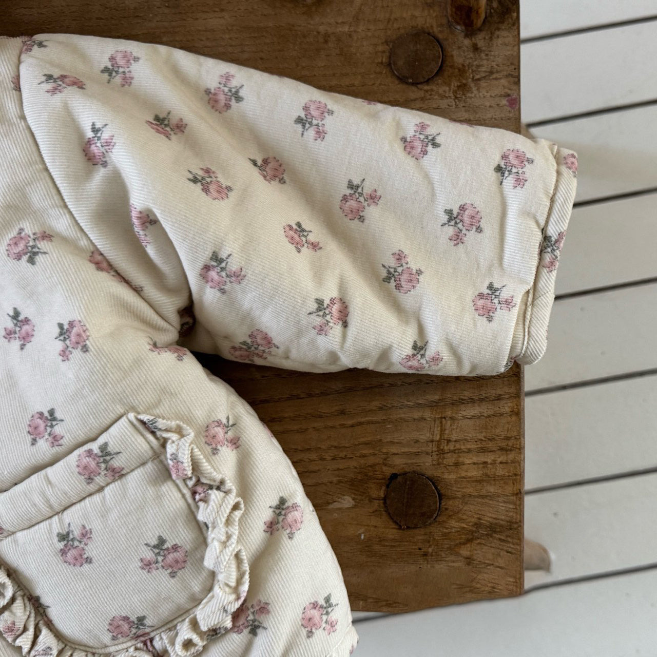 Kids W25 Floral Ruffle Collar Padded Jacket (1-6y) - Ivory