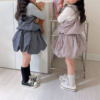 Toddler F26 Plaid Ruffled Bubble Dress(2-7y) - 2 Colors