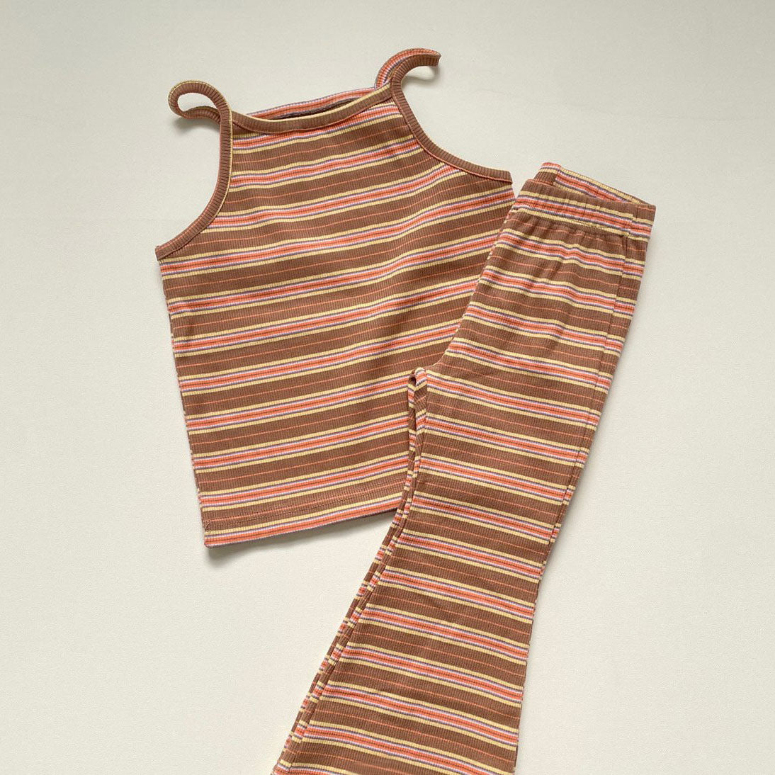 Toddler Multi Stripe Cami and Flare Pants Set (16m-6y) - Brown+Orange - AT NOON STORE