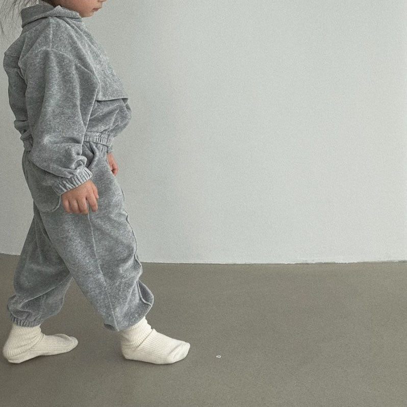 Toddler Bella Soft Velour Zip Up Jacket and Jogger Pants Set (1-3y) - Gray