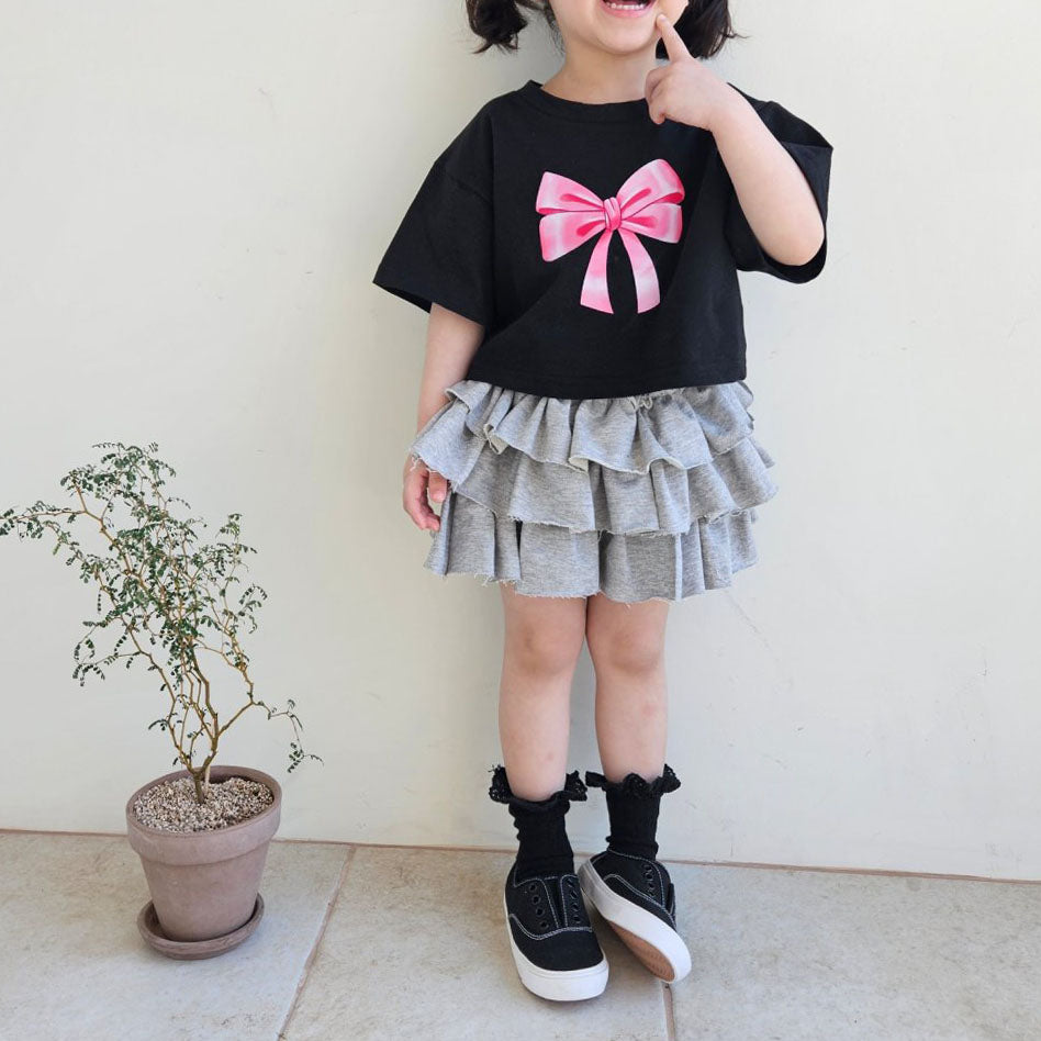 Toddler Bow Print Short Sleeve Cropped Top (1-7y)- 2 Colors - AT NOON STORE