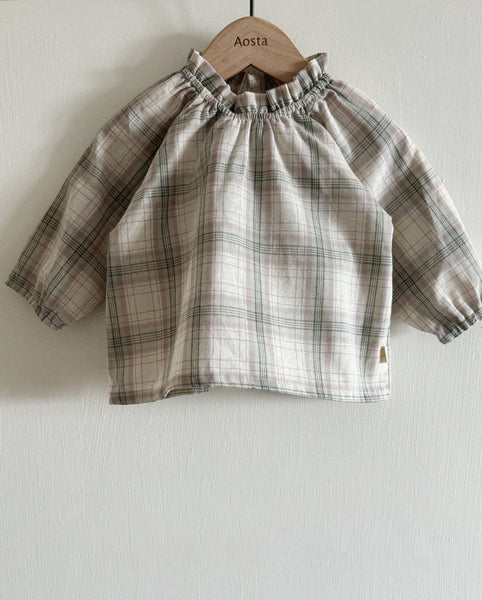 Baby Toddler Ruffle Neck Plaid Blouse Top (3m-5y) - 2 Colors