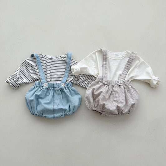 Baby Cotton Tee and Suspender Bloomer Set (3-18m) - 2 Colors