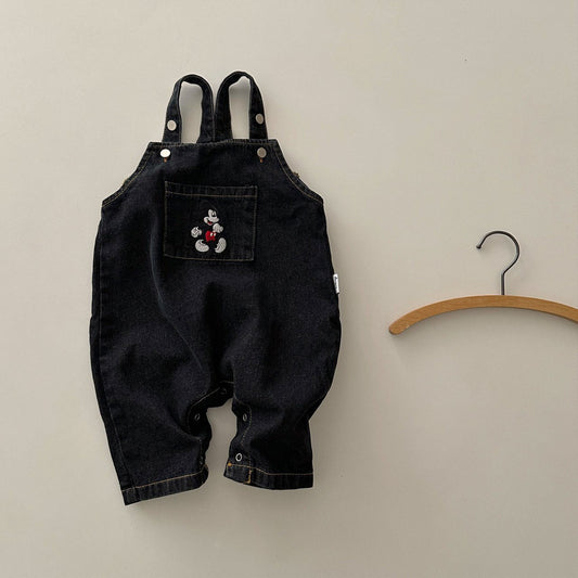 Baby Mickey Embroidery Denim Overalls (3-18m) - 2 Colors - AT NOON STORE