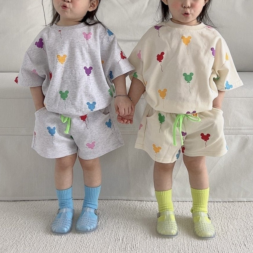 Toddler Balloon Print Short Sleeve Sweatshirt and Shorts Set (1-6y) - 2 Colors - AT NOON STORE