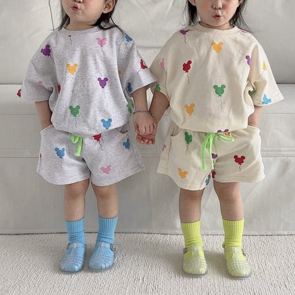 Toddler Balloon Print Short Sleeve Sweatshirt and Shorts Set (1-6y) - 2 Colors - AT NOON STORE
