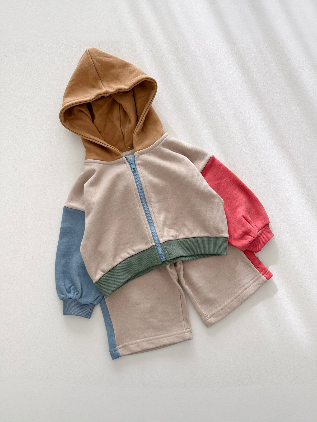 [At Noon Original Design] Kids ColorBlock Wide Leg Pants Sets (6m-7y) - Beige