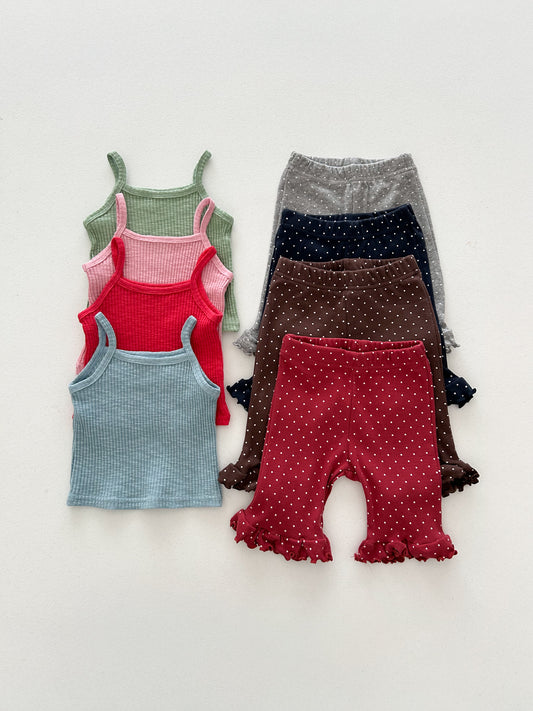 Kids Soy SS26 Ribbed Tank Top and Polka Dot Ruffle Hem 7/8length Pants Set (1-6y) - 4 Colors - AT NOON STORE