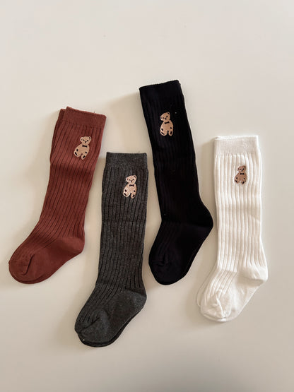 Toddler Bear Embroidery Knee Socks (1-6y) - 4 Colors