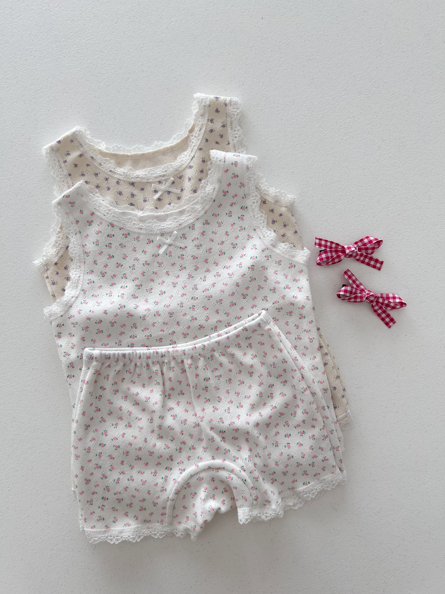 Girl SS25 Lace Trim Floral Sleeveless Top and Shorts Set (2-7y) - Purple Floral