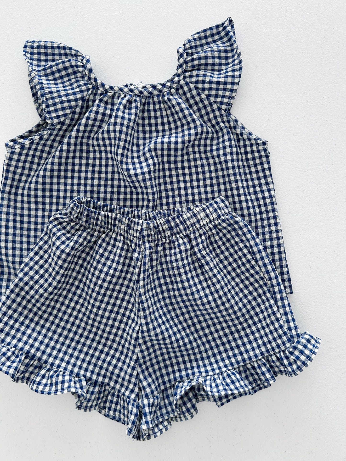 Kids Soy SS25 Gingham Ruffle Sleeves Top and Ruffle Hem Shorts Set (1-6y) - 2 Colors