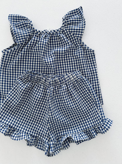 Kids Soy SS25 Gingham Ruffle Sleeves Top and Ruffle Hem Shorts Set (1-6y) - 2 Colors