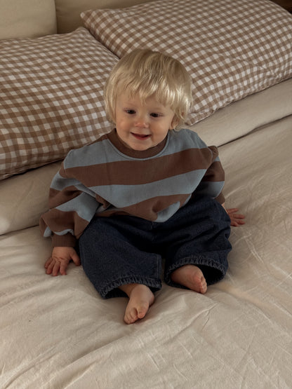At Noon Toddler W25 Oversized Brushed Cotton Stripe Sweatshirt (1-6y) - Sky Brown