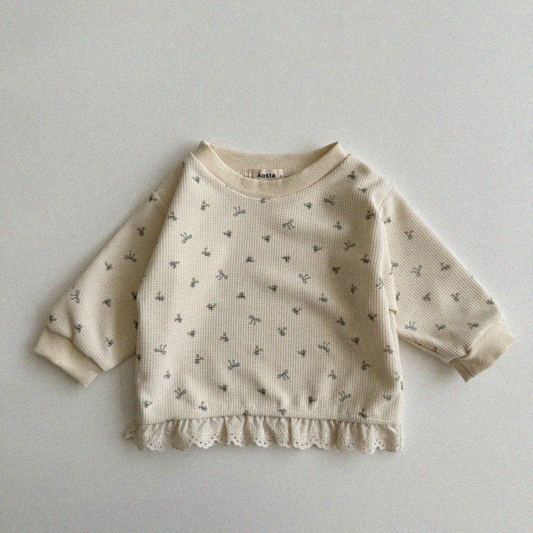 Baby Toddler Aosta Bow Print Waffle Lace Trim Sweatshirt (3m-5y) - 2 Colors