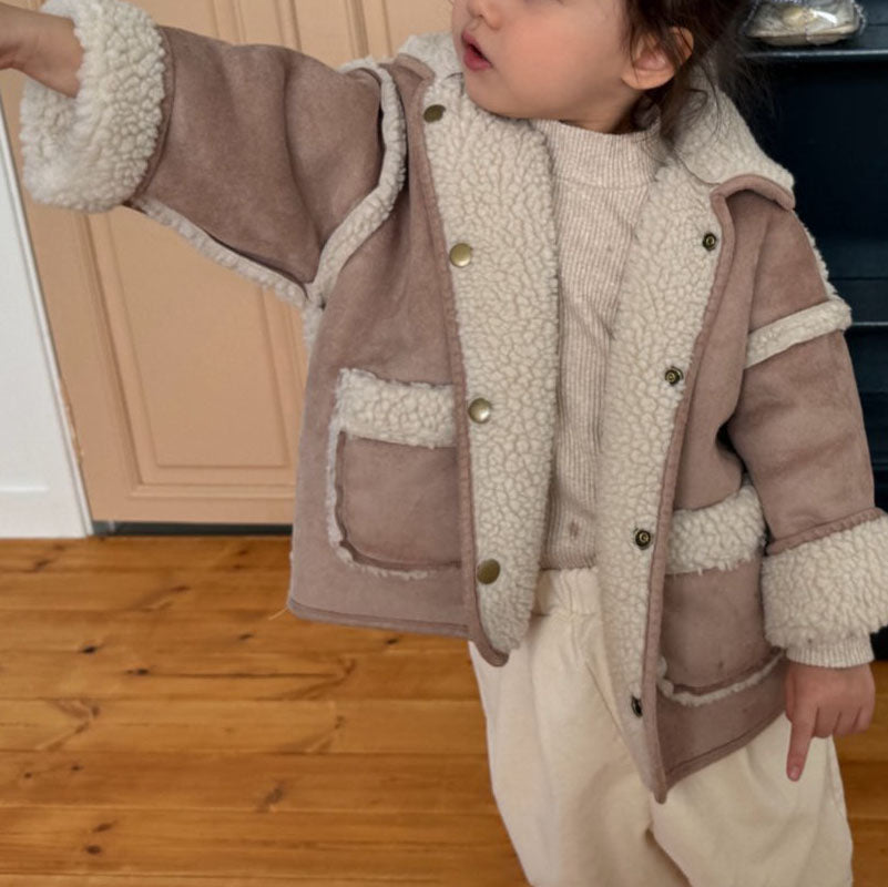 Kids Reversible Faux Suede Shearling Jacket (1-7y) - 2 Colors