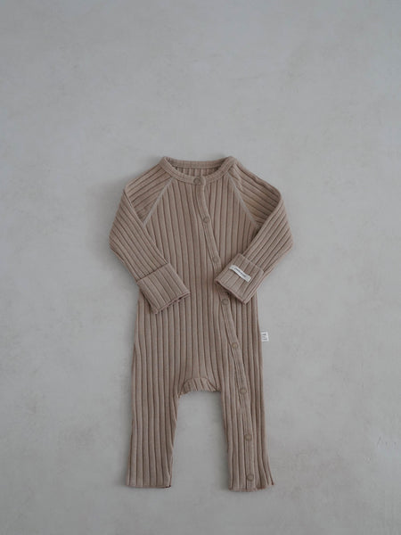 Baby Stitch Detail Ribbed Jumpsuit and Bonnet Set  (0-3m)- Olive