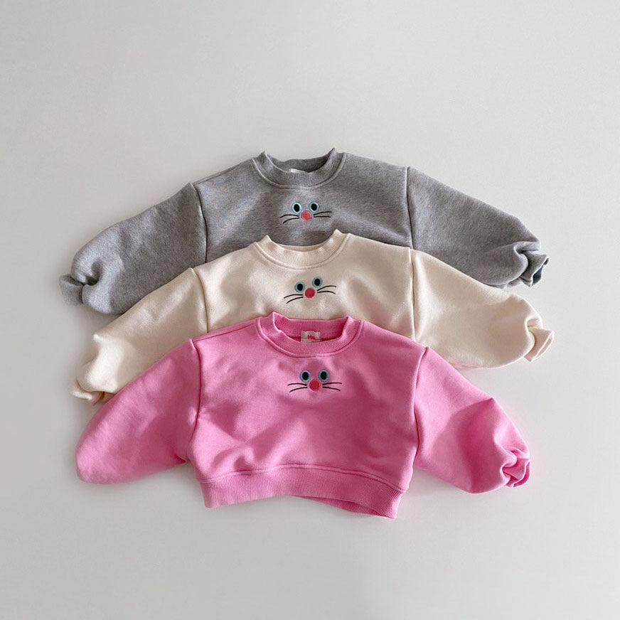 Toddler Cat Face Embroidery Cropped Sweatshirt (1-6y) - 3 Colors