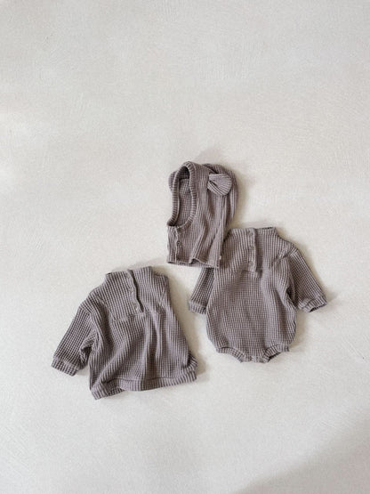 Baby Anggo Waffle Mock Neck Button Romper (3-18m) -2 Colors - AT NOON STORE