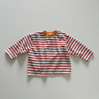 Toddler SP26 Multi Stripe Long Sleeve Loose Fit Top  (1-6y) - Red - AT NOON STORE