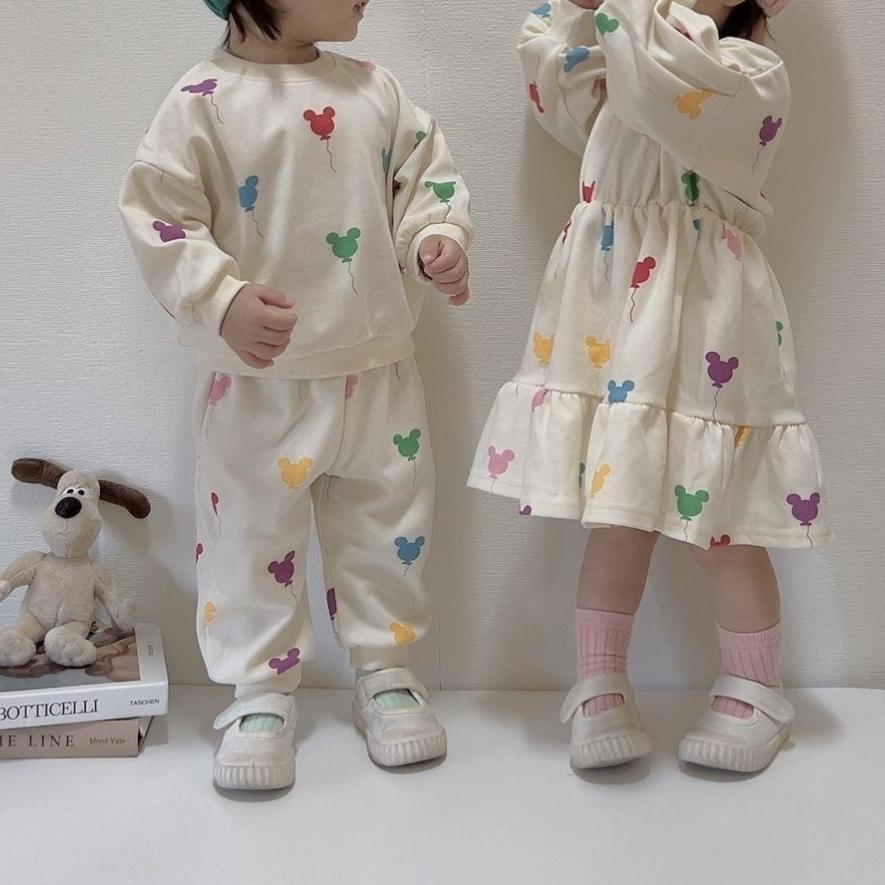 Toddler Balloon Print Long Sleeve Dress (15m-7y) -Cream