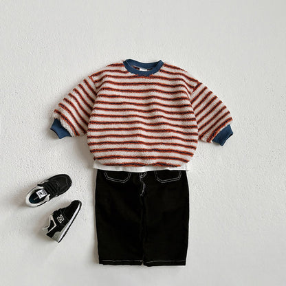 Toddler W25 Warm Stripe Sherpa Long Sleeve Sweaetshirt (1-6y) - 3 Colors