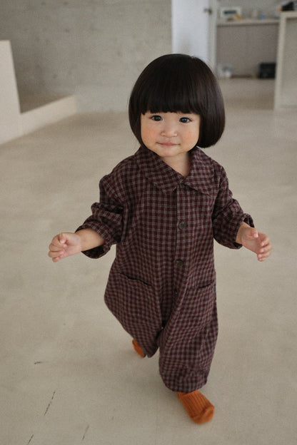 Baby F26 Plaid Collared Long Sleeve Jumpsuit (3-18m) - 2 Colors