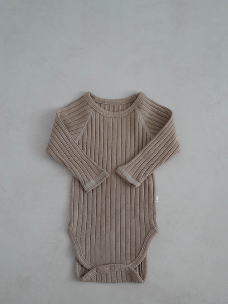 Baby Stitch Detail Ribbed Bodysuit and Pants Set  (3-12m)- Beige