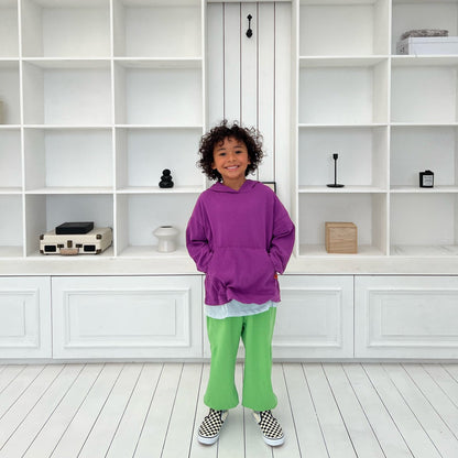 Kids SP26 Kangaroo Pocket Loose Fit Long Sleeve Hoodie (2-7y) - 2 Colors