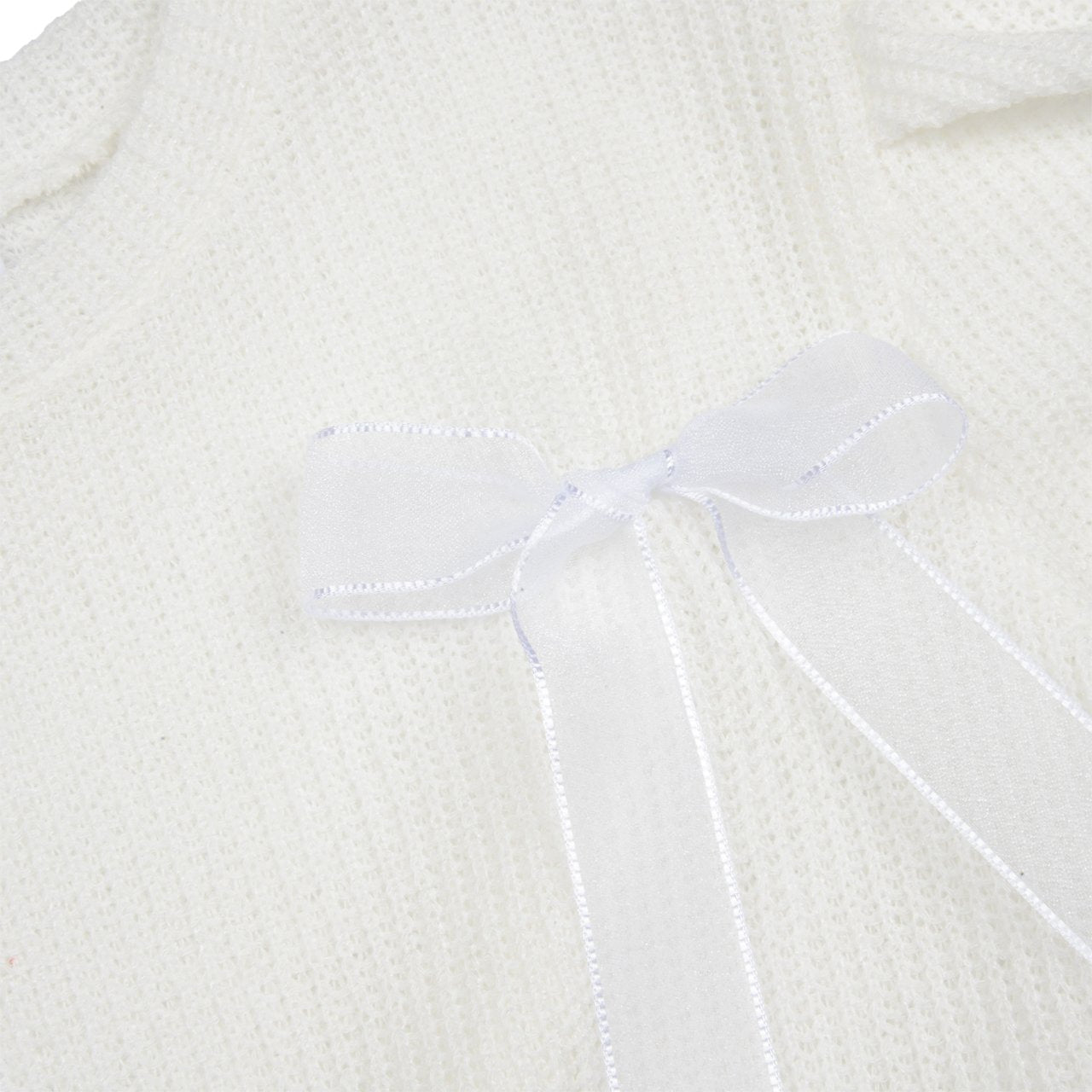 Girls Bow Detail Short Sleeve Summer Knit Top (3-6y) - Ivory - AT NOON STORE