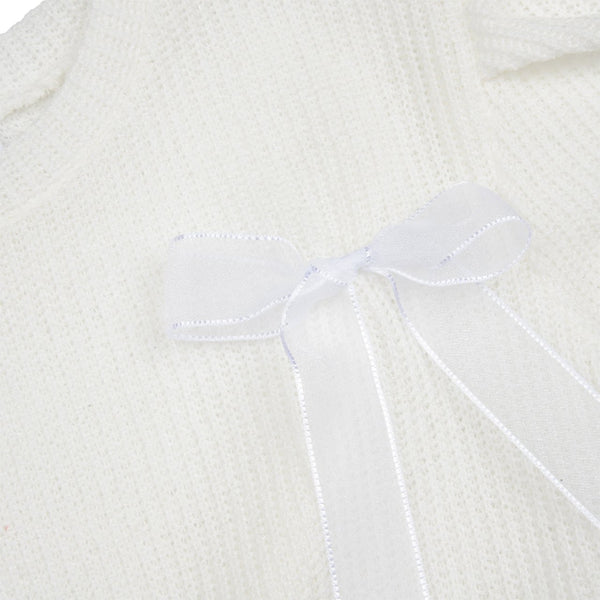 Girls Bow Detail Short Sleeve Summer Knit Top (3-6y) - Ivory