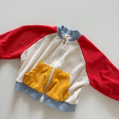 Toddler SP26 Terry Cloth Colorblock Raglan Jacket (1-6y) - Red - AT NOON STORE