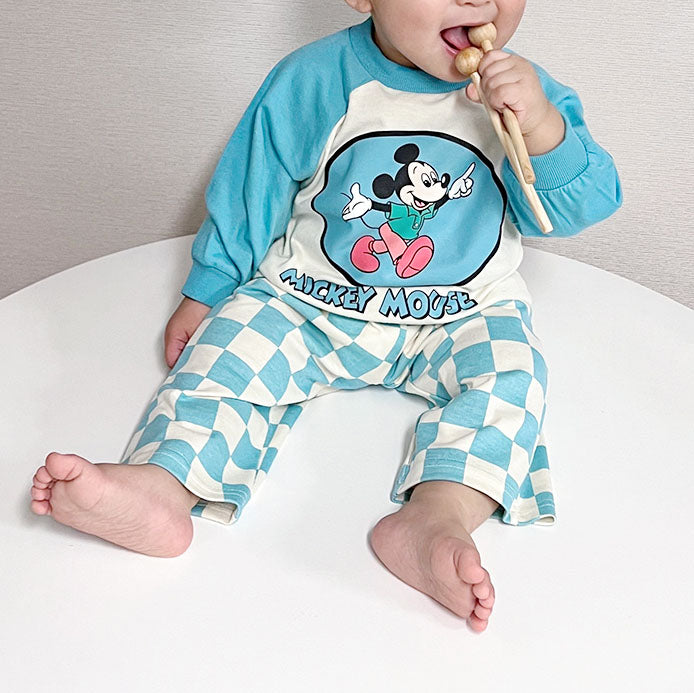 Toddler Disney Mickey Mouse Raglan Tee and Checkered Pull On Pants Set (9m-6y) -2 Colors